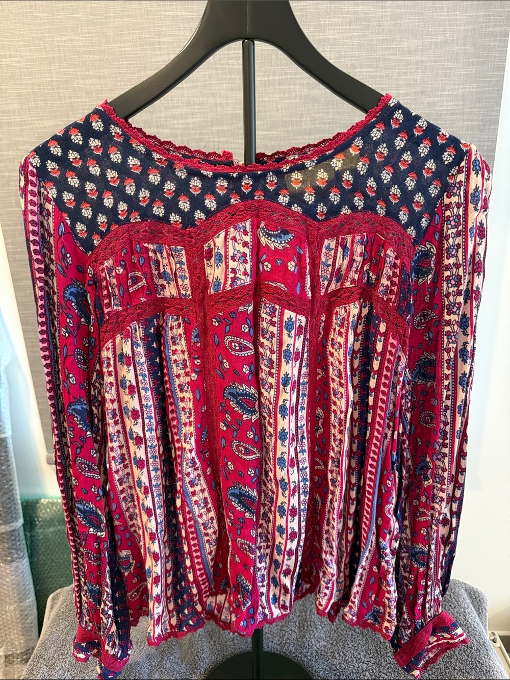 Maeve Red Paisley Mixed-Print Long-Sleeve Blouse